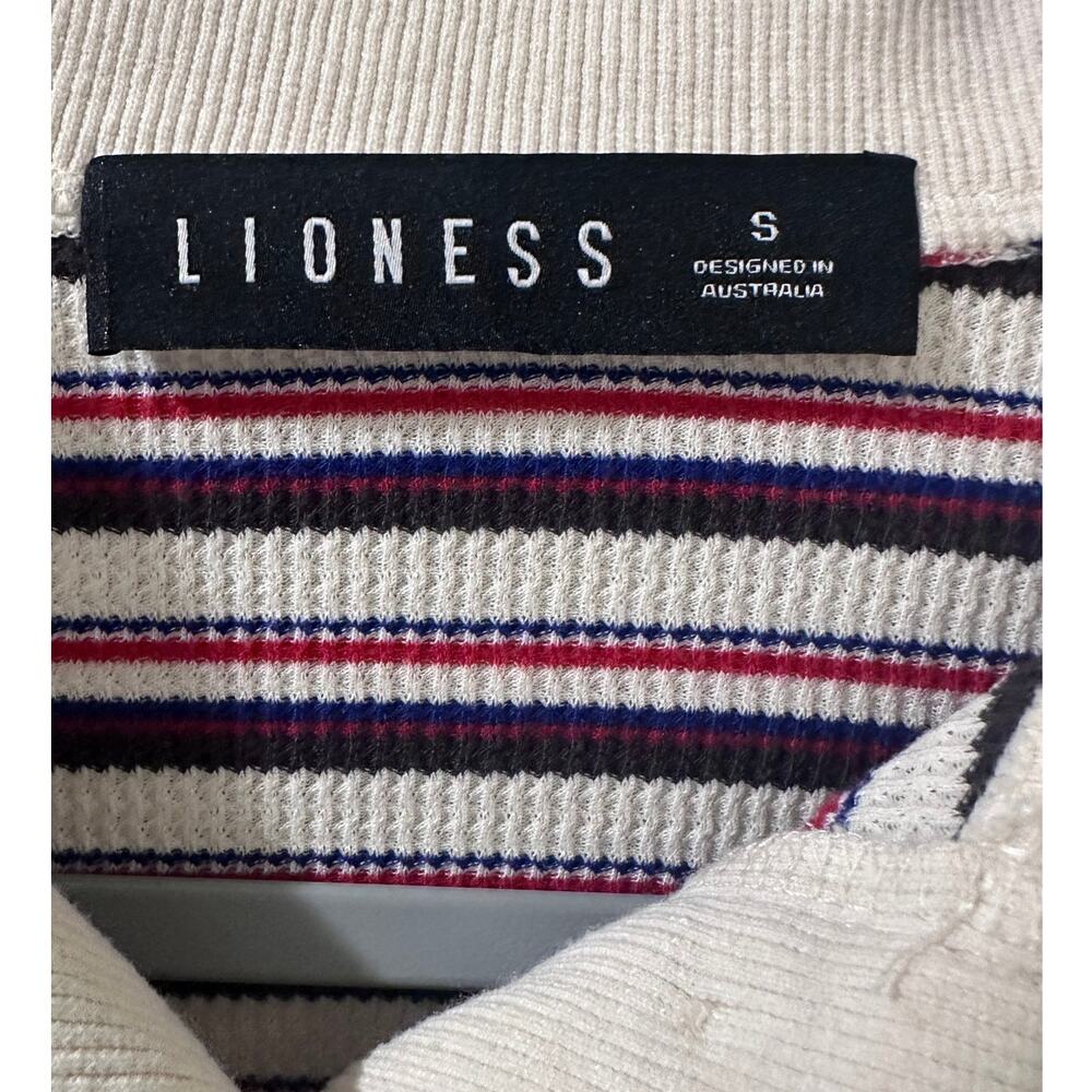 Lioness Striped Polo Sweater Long Sleeve Knit Contrast Collar Model-Off-Duty S - Picture 3 of 8